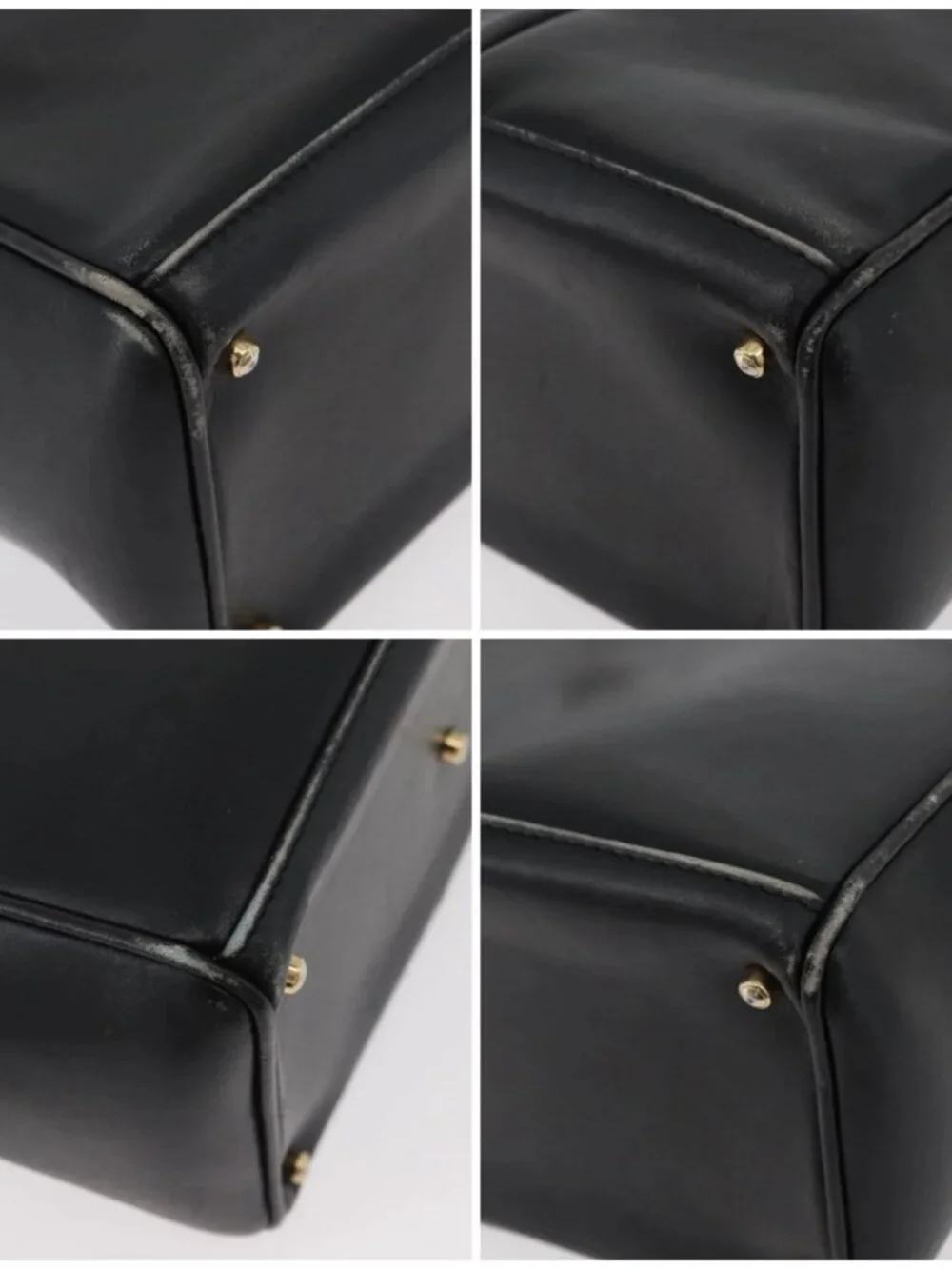 GUCCI Bamboo Hand Bag Leather 2way Black Gold 001 123 1638 Auth 175334